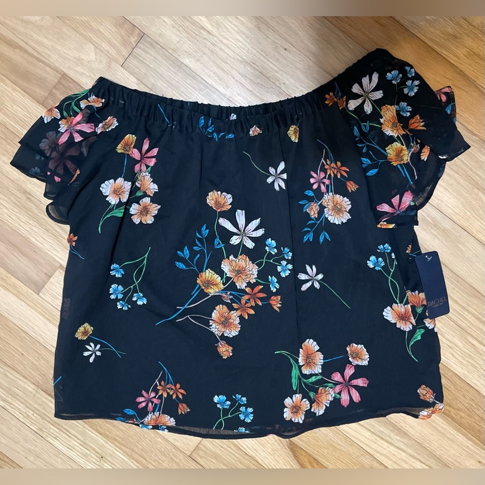 Rachel Roy Floral Off The Shoulder Flutter Sleeve Medium Top NWT